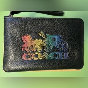 COACH wristlet: rainbow colors Horse & Carriage logo!